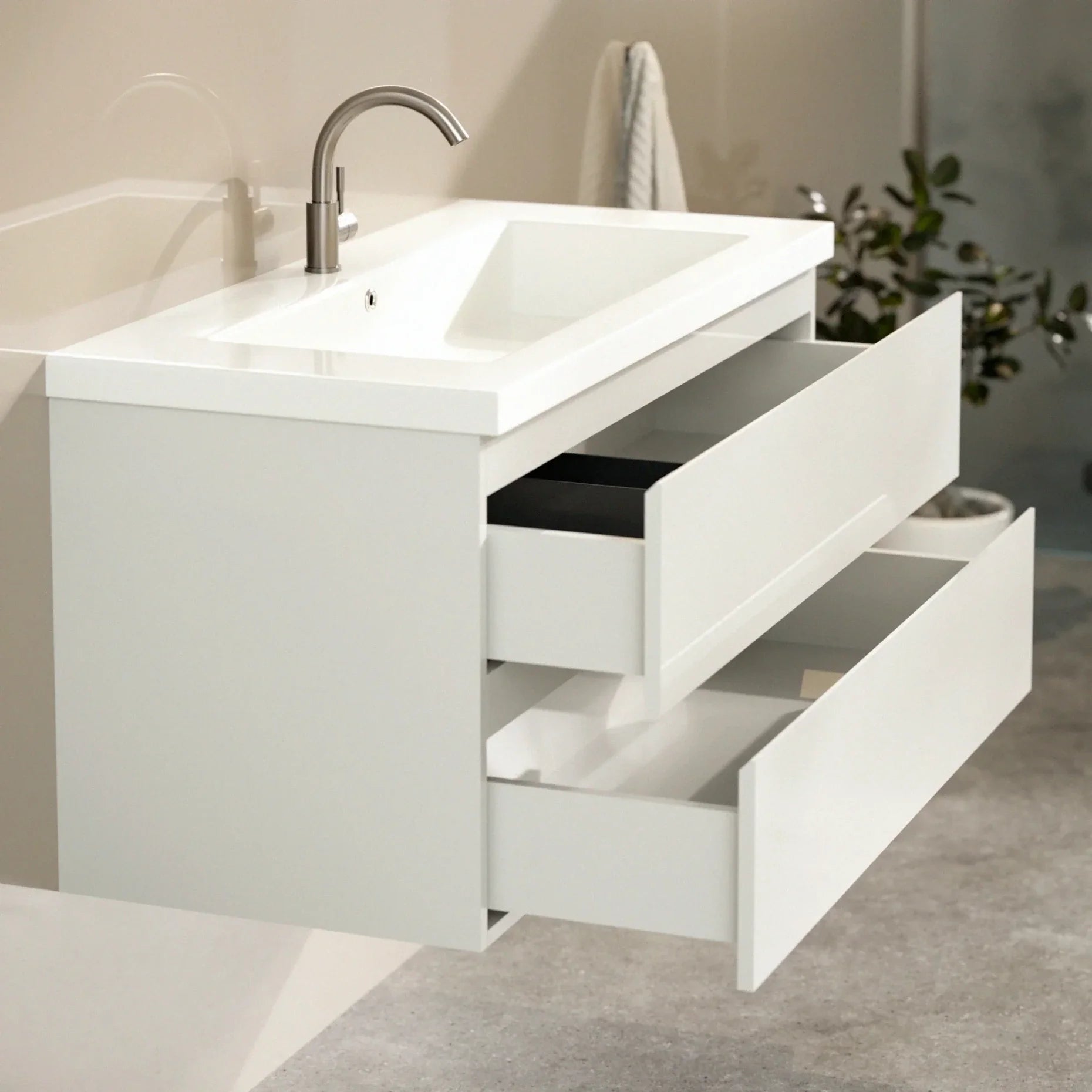 Badezimmermöbel Sena – 100 cm – Weiß – Weißes Waschbecken