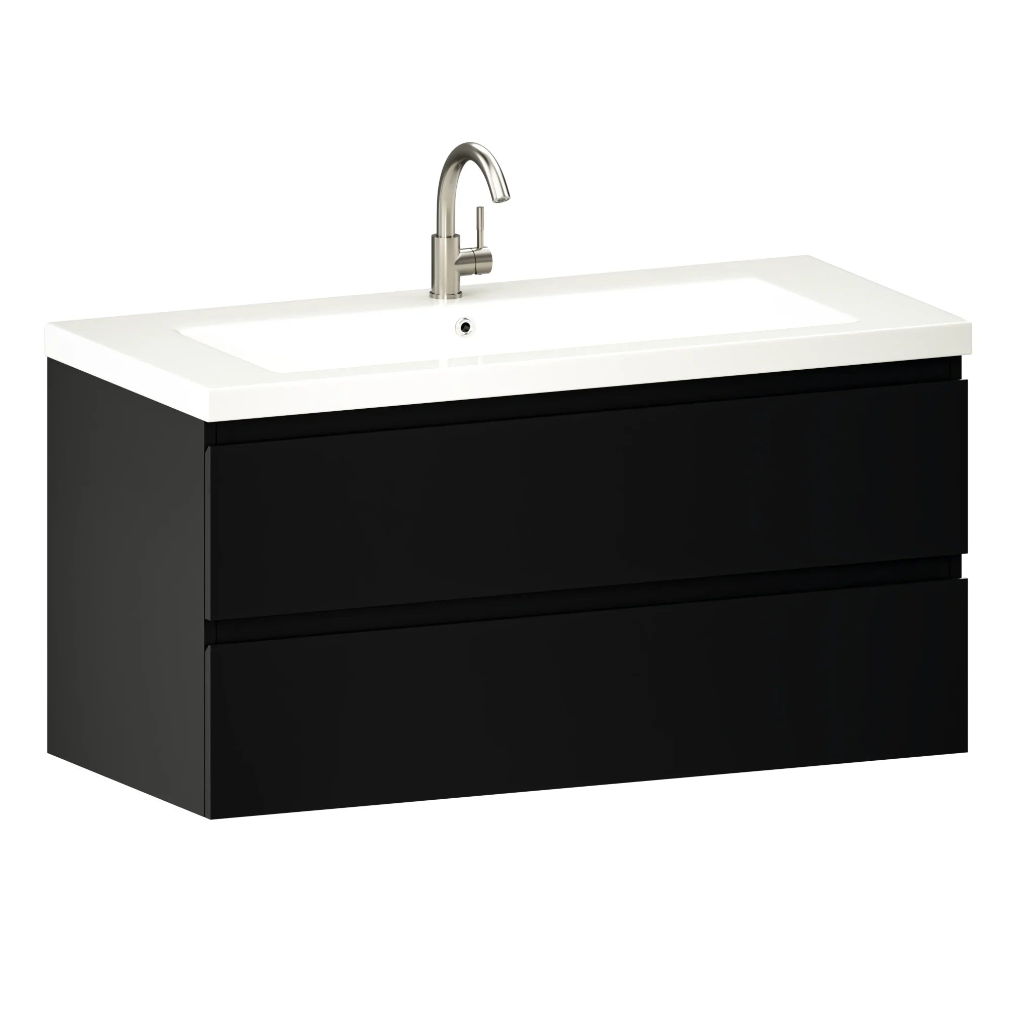 Badezimmermöbel Sena – 100 cm – Mattschwarz – Weißes Waschbecken