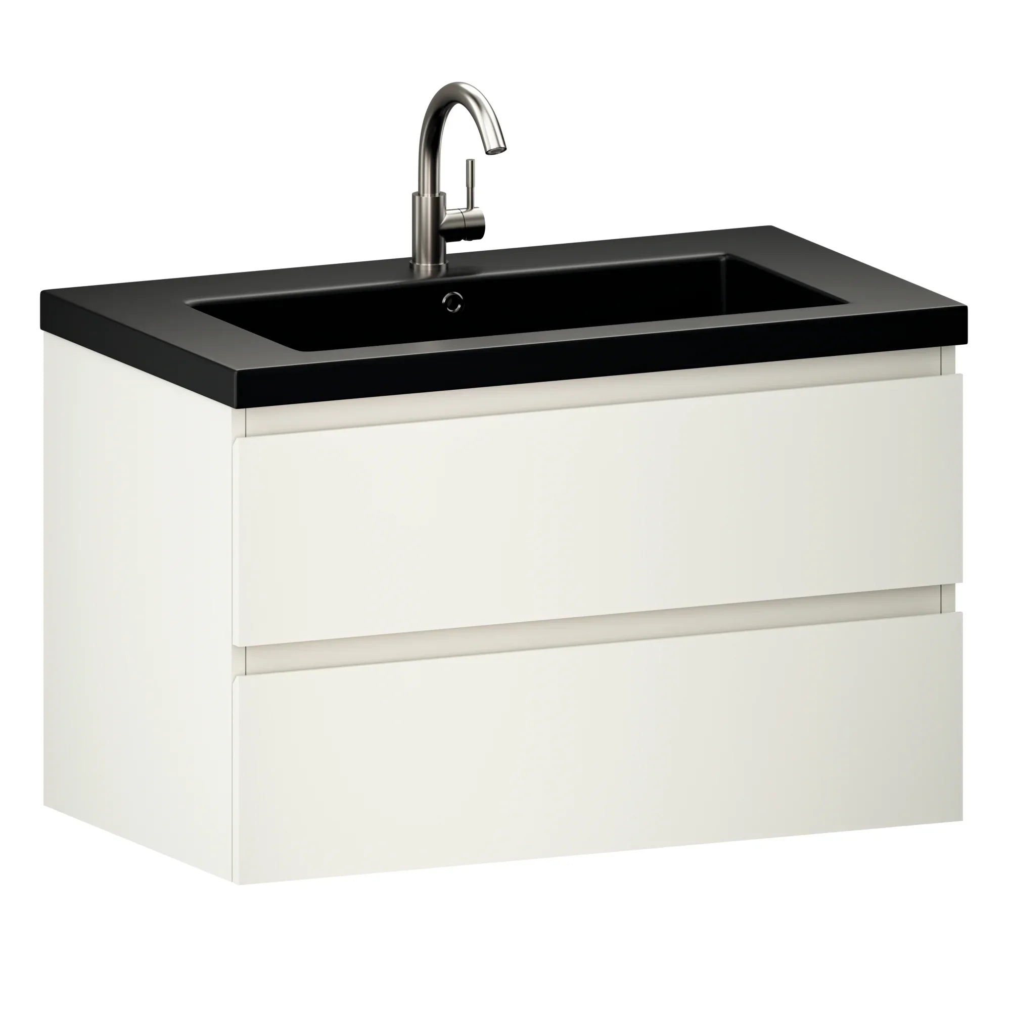Badezimmermöbel Sova – 80 cm – Weiß – Schwarzes Waschbecken