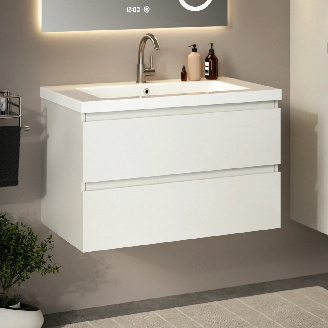Badezimmermöbel Sova – 80 cm – Weiß – Weißes Waschbecken