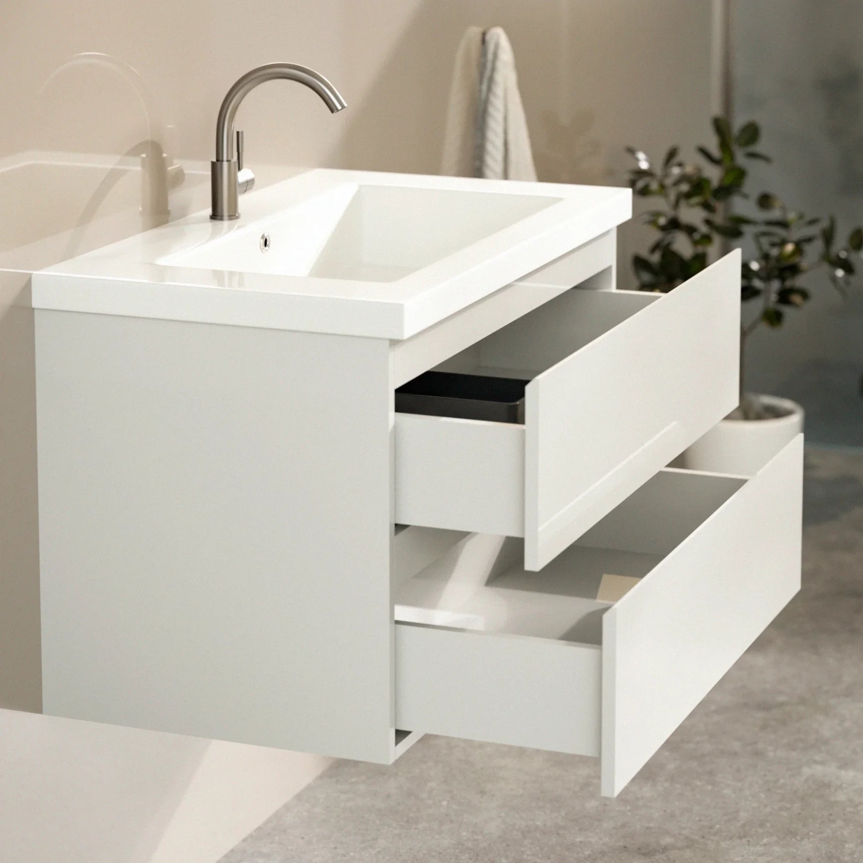 Badezimmermöbel Set London – 80 cm – Weiß – Weißes Waschbecken