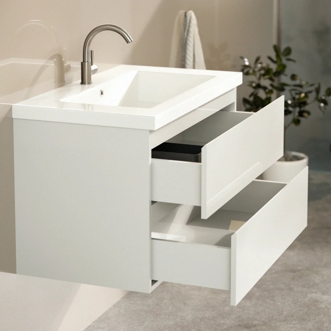 Badezimmermöbel Sova – 80 cm – Weiß – Weißes Waschbecken