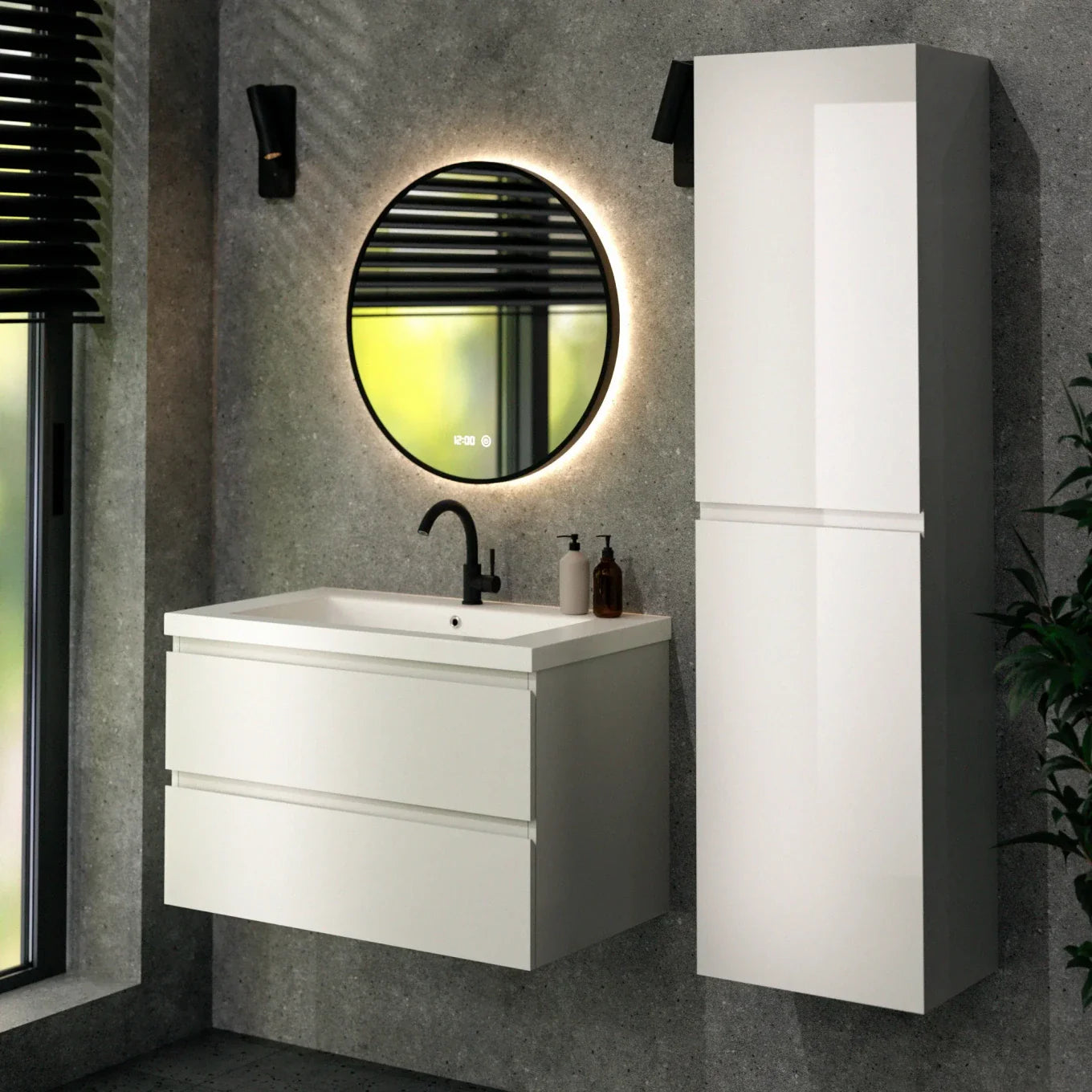 Badezimmermöbel Sova – 80 cm – Weiß – Weißes Waschbecken