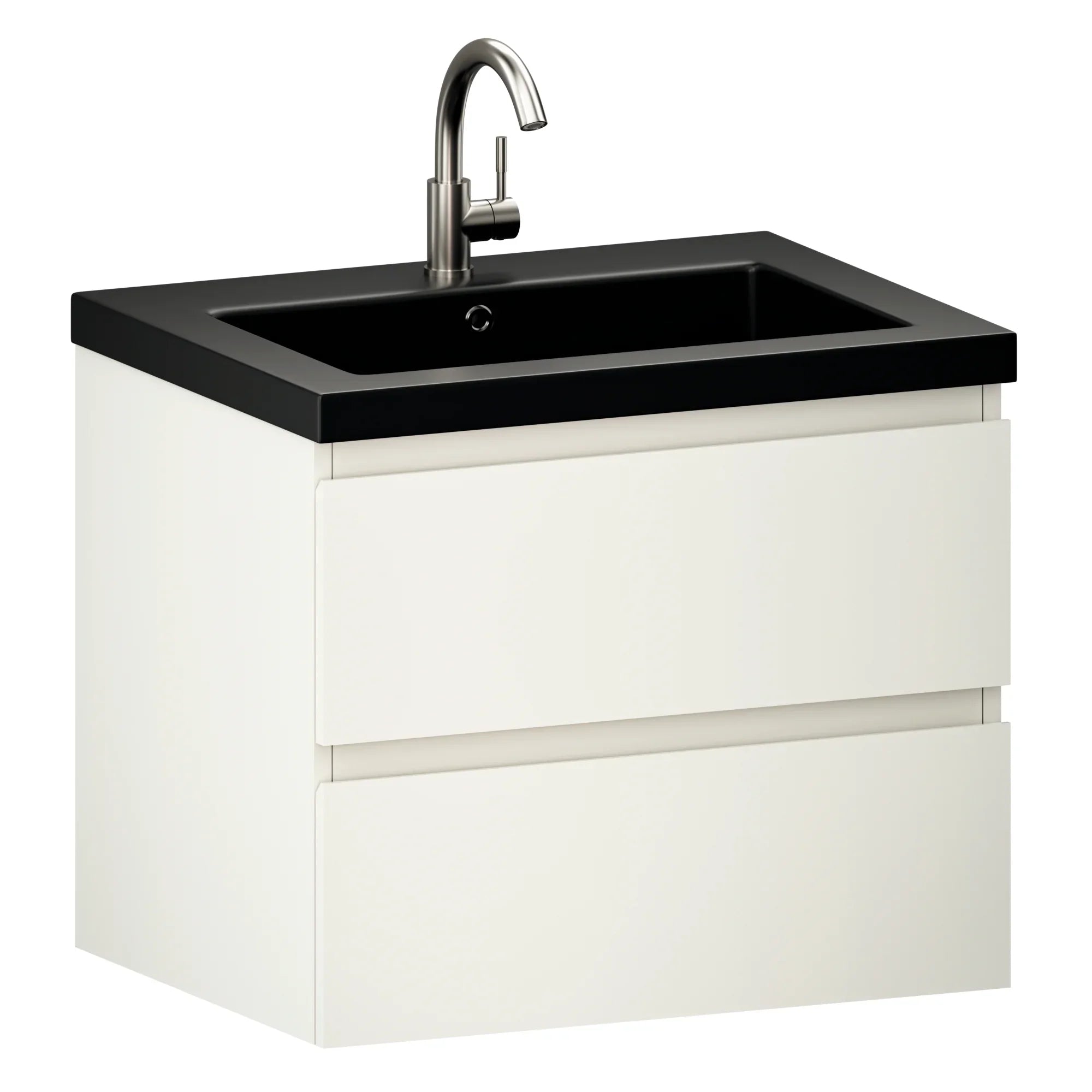 Badezimmermöbel Karo – 60 cm – Weiß – Schwarzes Waschbecken