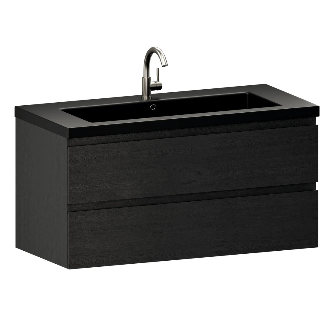 Badezimmermöbel Sena – 100 cm – Schwarzeiche – Schwarzes Waschbecken