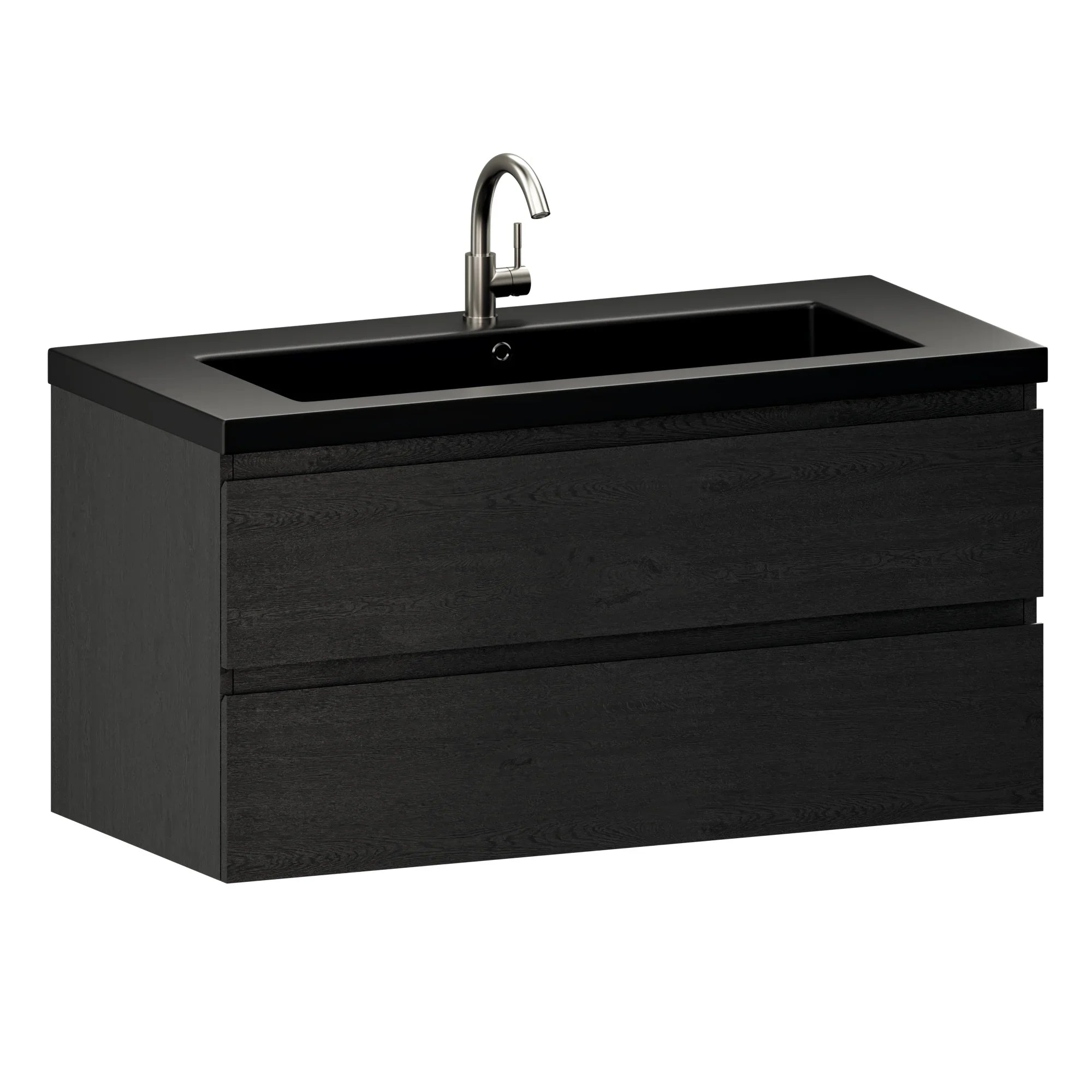 Badezimmermöbel Sena – 100 cm – Schwarzeiche – Schwarzes Waschbecken