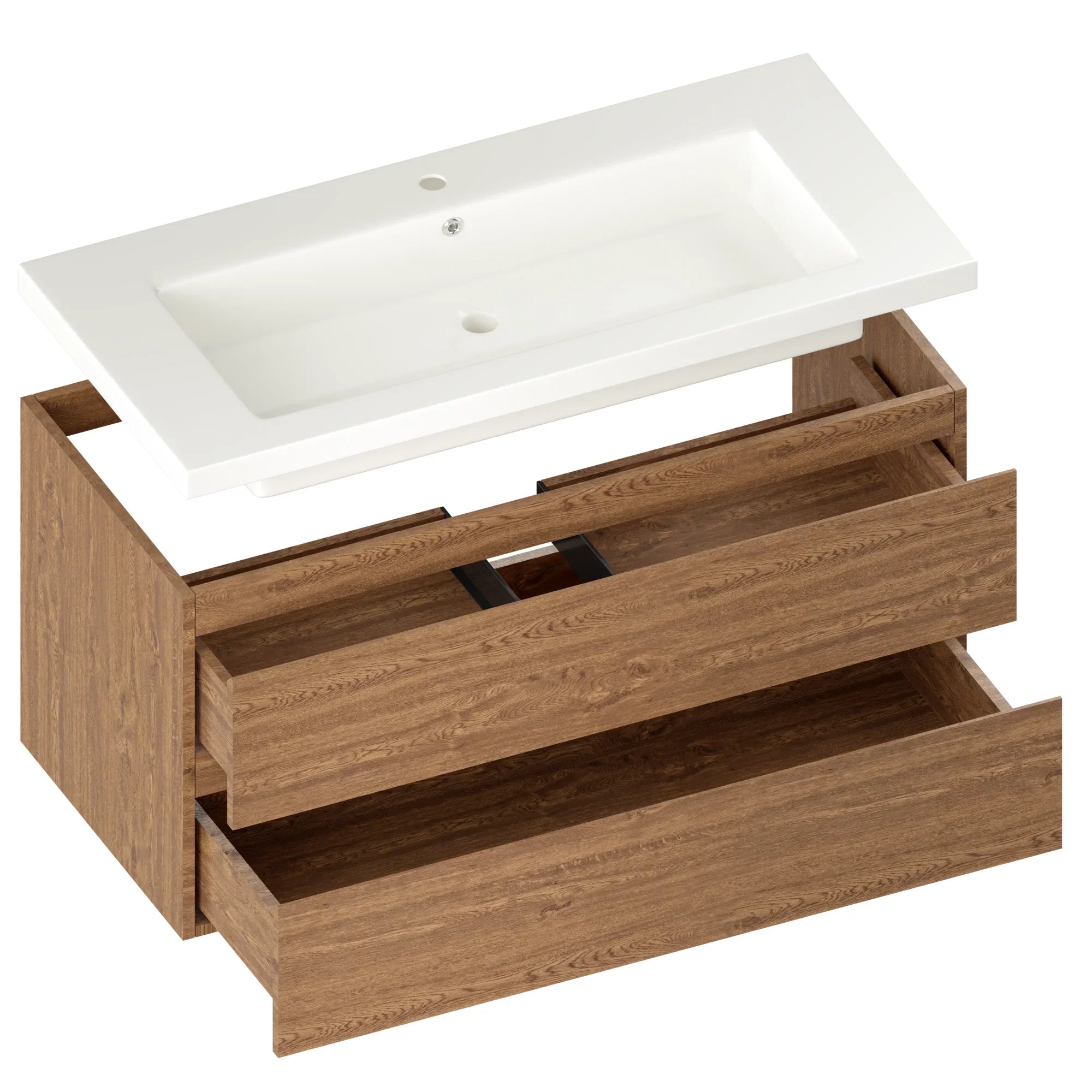 Badezimmermöbel Sena – 100 cm – Warmeiche – Weißes Waschbecken
