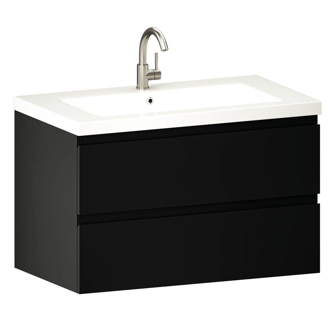 Badezimmermöbel Sova – 80 cm – Mattschwarz – Weißes Waschbecken