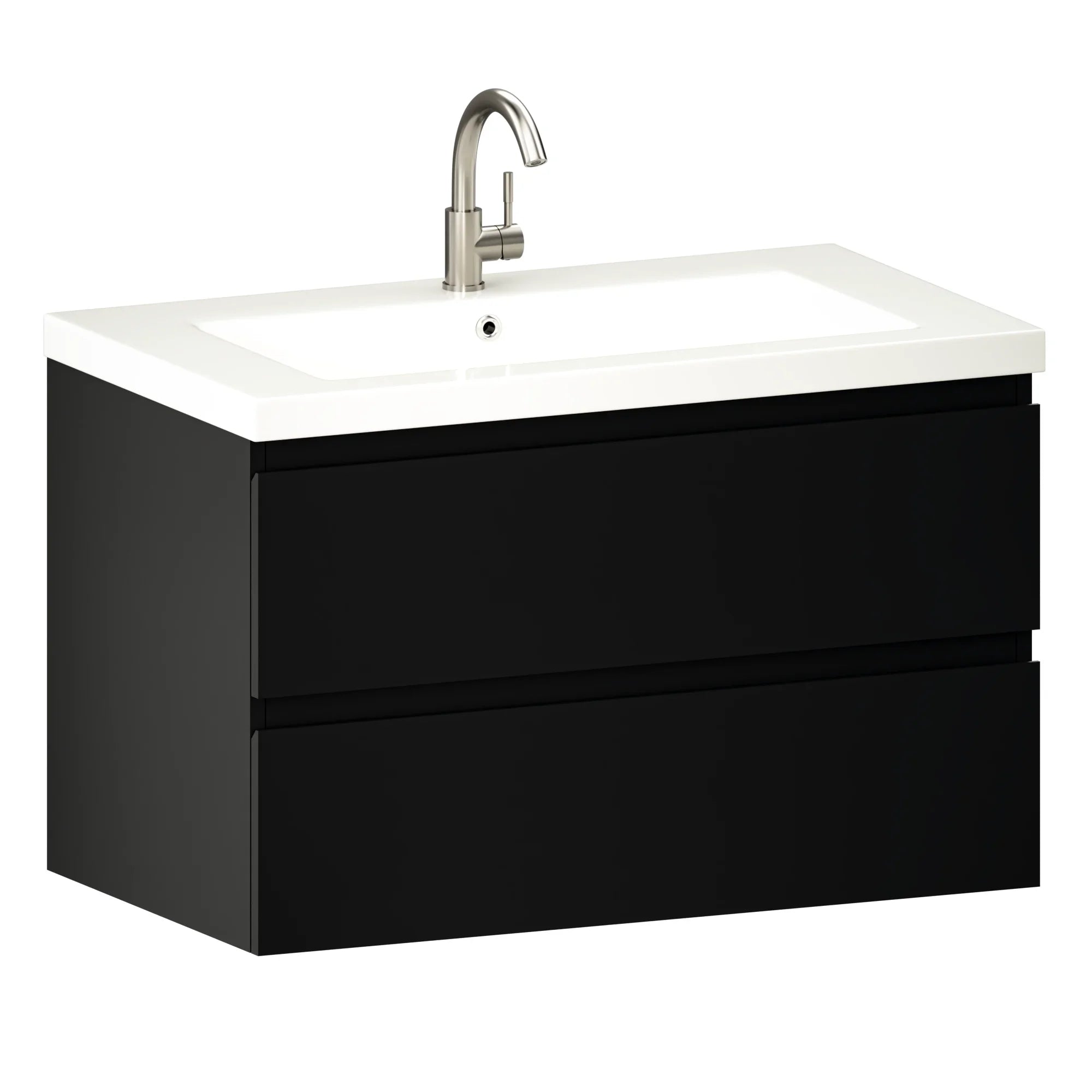 Badezimmermöbel Sova – 80 cm – Mattschwarz – Weißes Waschbecken
