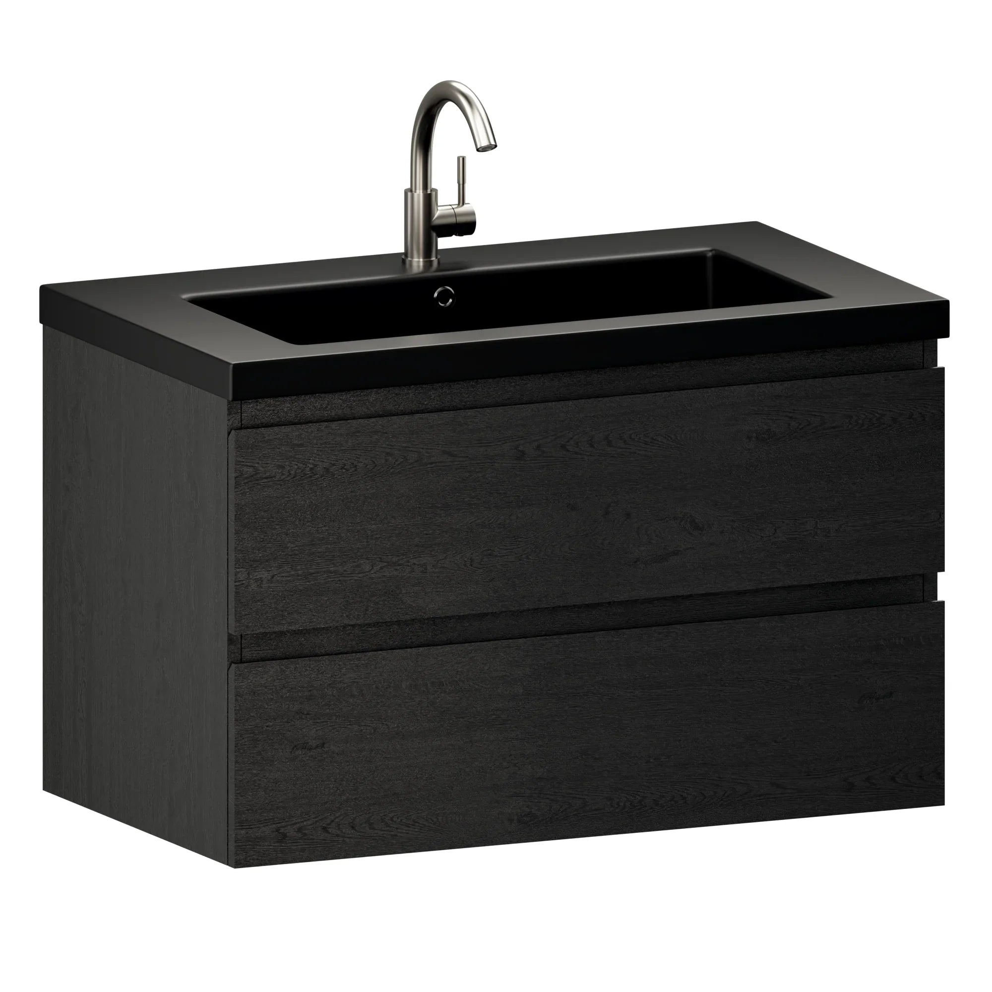 Badezimmermöbel Sova – 80 cm – Schwarzeiche – Schwarzes Waschbecken