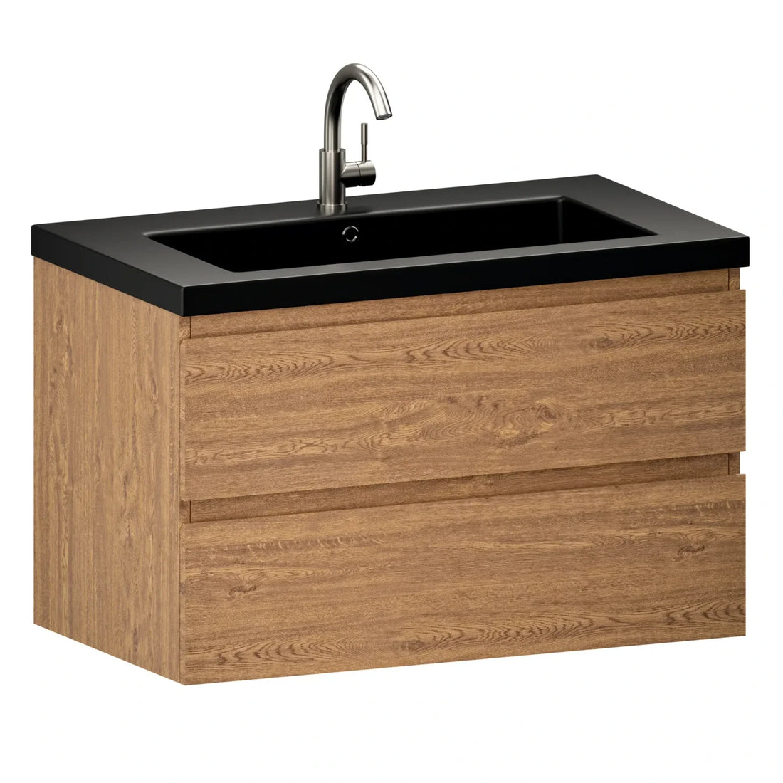 Badezimmermöbel Sova – 80 cm – Warm eiche – Schwarzes Waschbecken