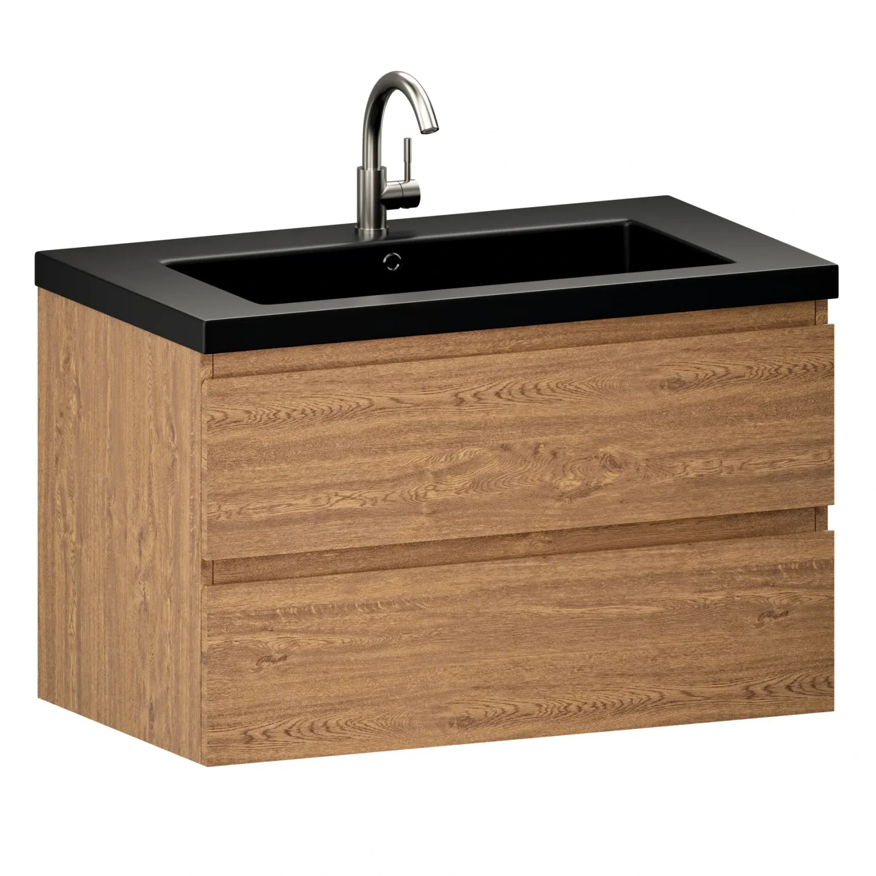 Badezimmermöbel Sova – 80 cm – Warm eiche – Schwarzes Waschbecken