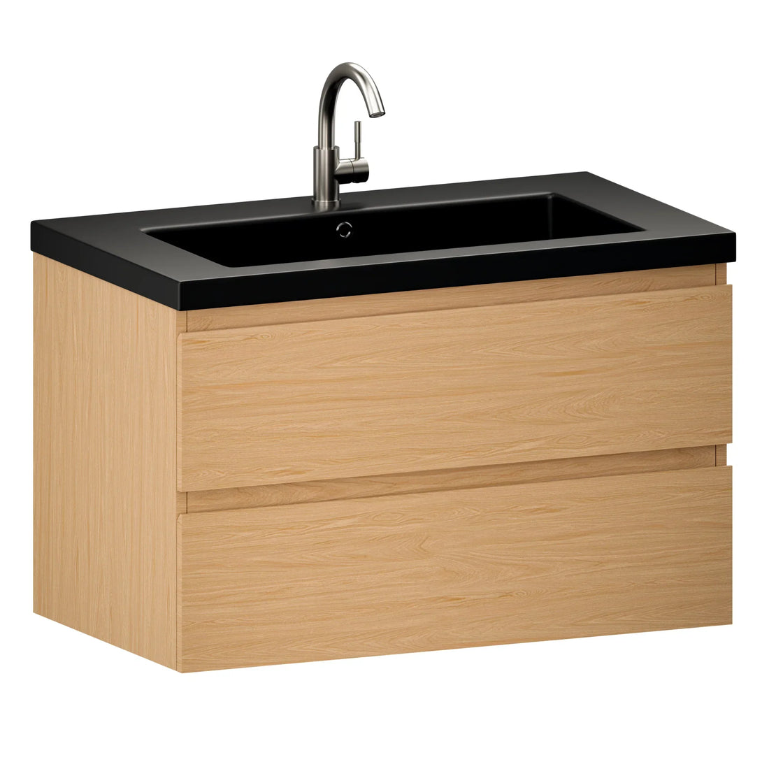 Badezimmermöbel Sova – 80 cm – Helle Eiche – Schwarzes Waschbecken