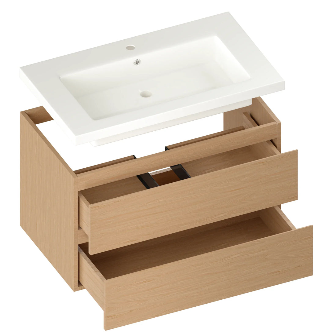 Badezimmermöbel Sova – 80 cm – Helle Eiche – Weißes Waschbecken