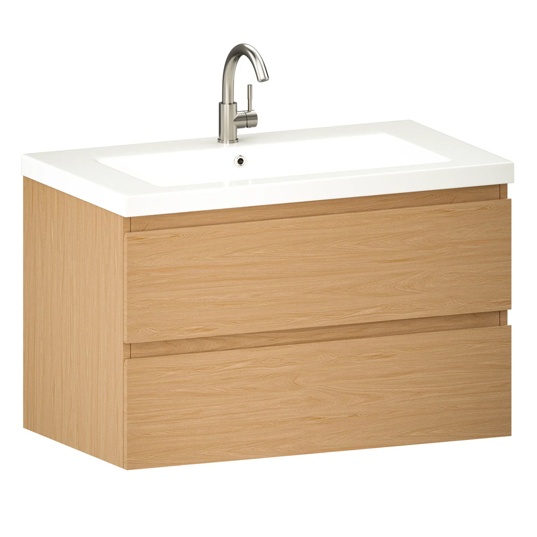 Badezimmermöbel Sova – 80 cm – Helle Eiche – Weißes Waschbecken