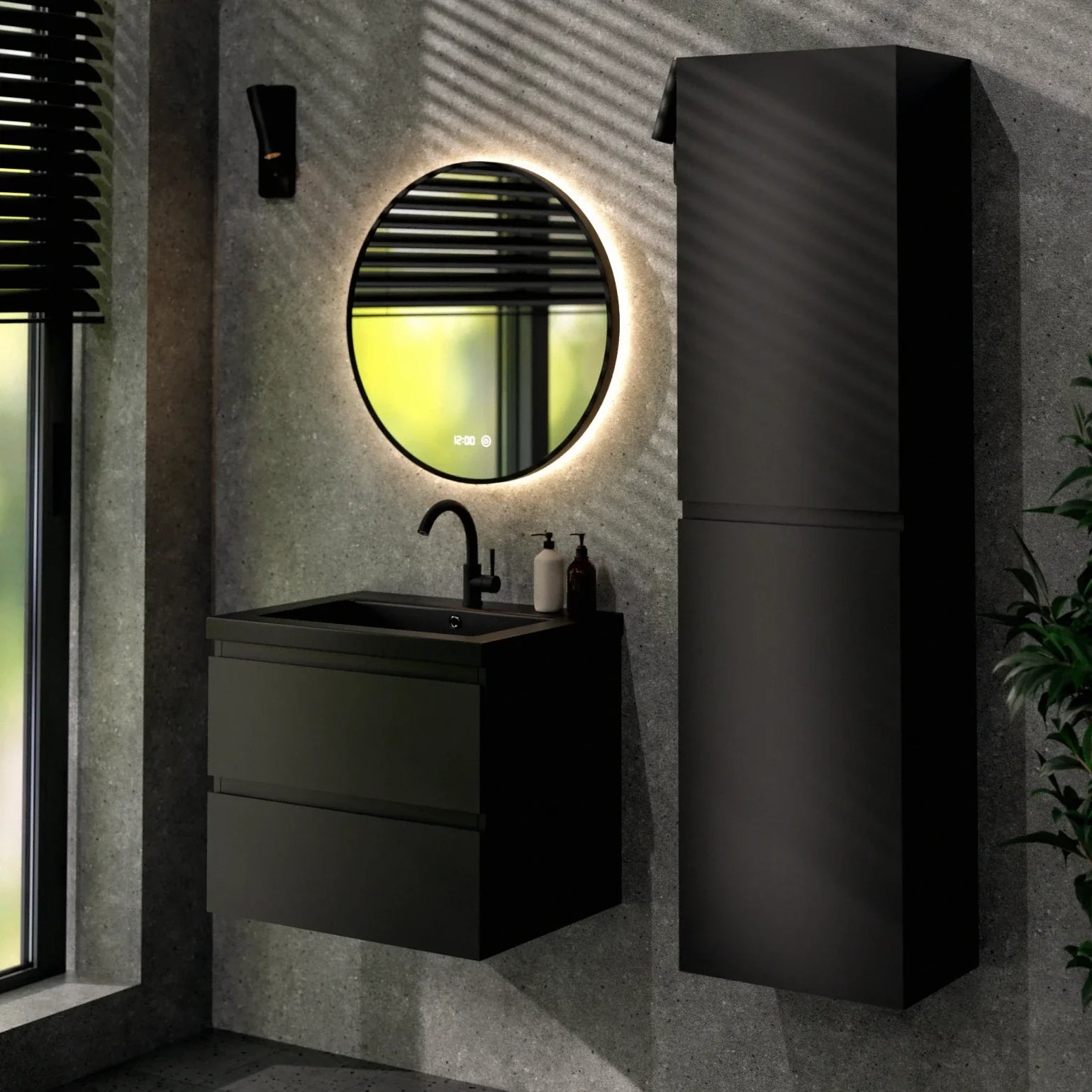 Badezimmermöbel Set Novara – 60 cm – Matt Schwarz – Schwarzes Waschbecken