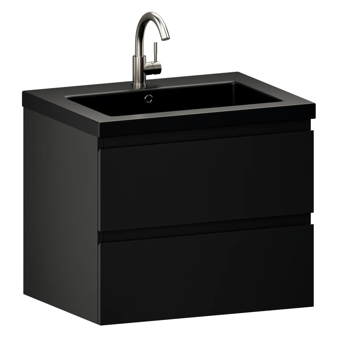 Badezimmermöbel Karo – 60 cm – Mattschwarz – Schwarzes Waschbecken