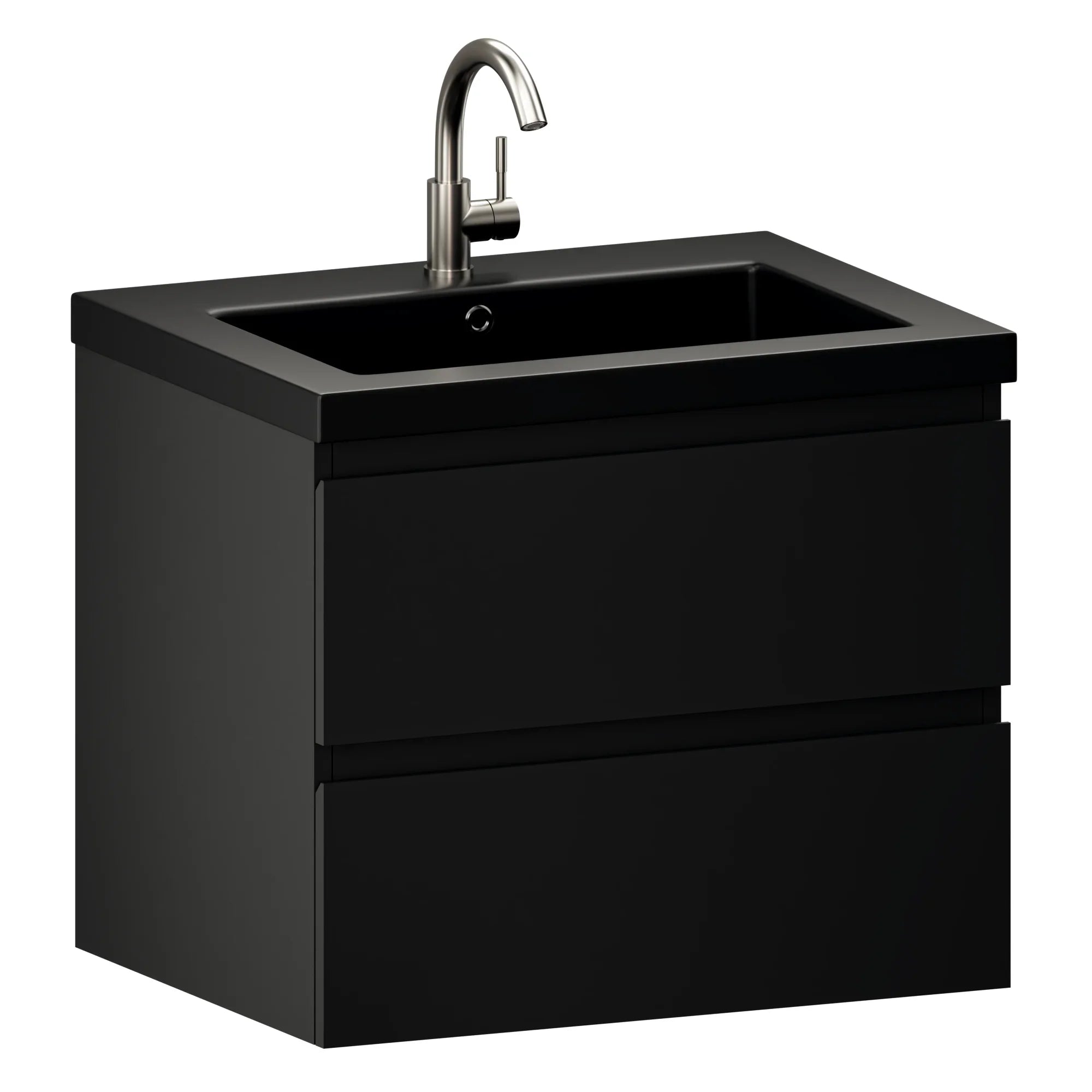 Badezimmermöbel Karo – 60 cm – Mattschwarz – Schwarzes Waschbecken