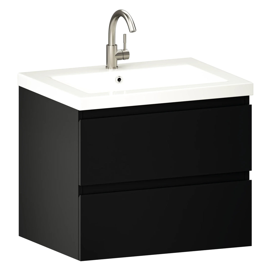 Badezimmermöbel Karo – 60 cm – Mattschwarz – Weißes Waschbecken