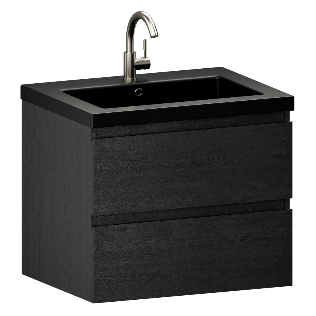 Badezimmermöbel Karo – 60 cm – Schwarzeiche – Schwarzes Waschbecken