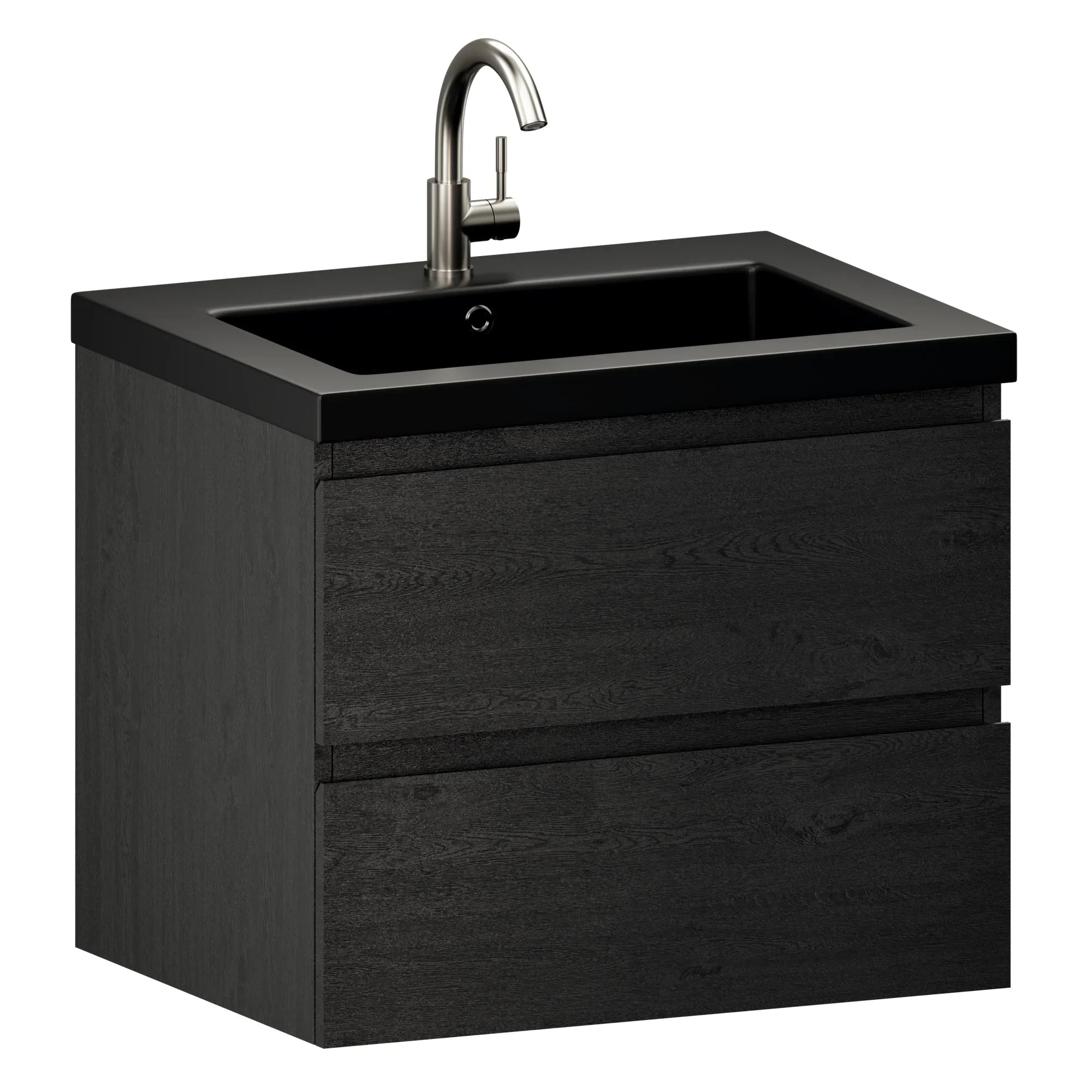 Badezimmermöbel Karo – 60 cm – Schwarzeiche – Schwarzes Waschbecken