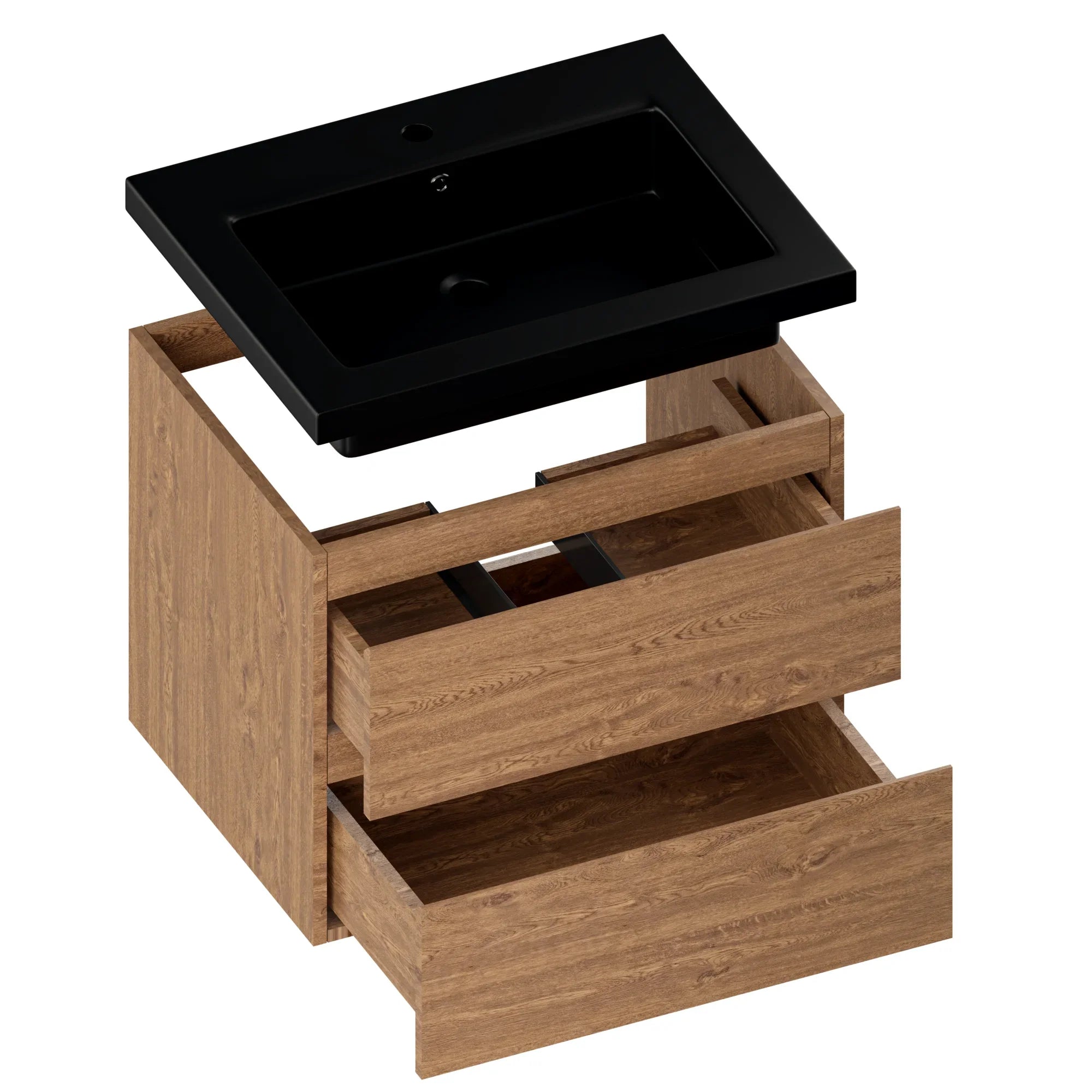 Badezimmermöbel Karo – 60 cm – Warmeiche – Schwarzes Waschbecken