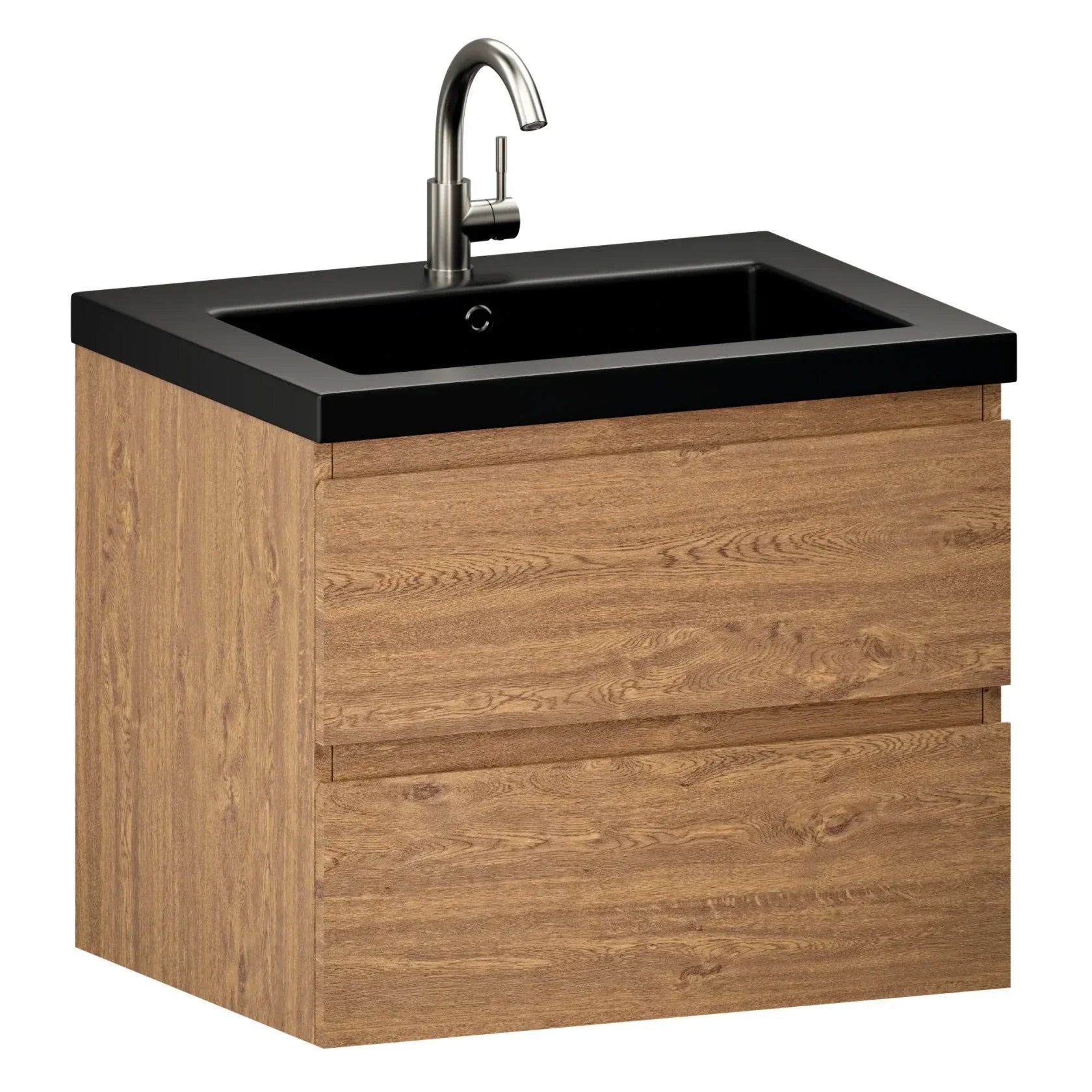 Badezimmermöbel Karo – 60 cm – Warmeiche – Schwarzes Waschbecken