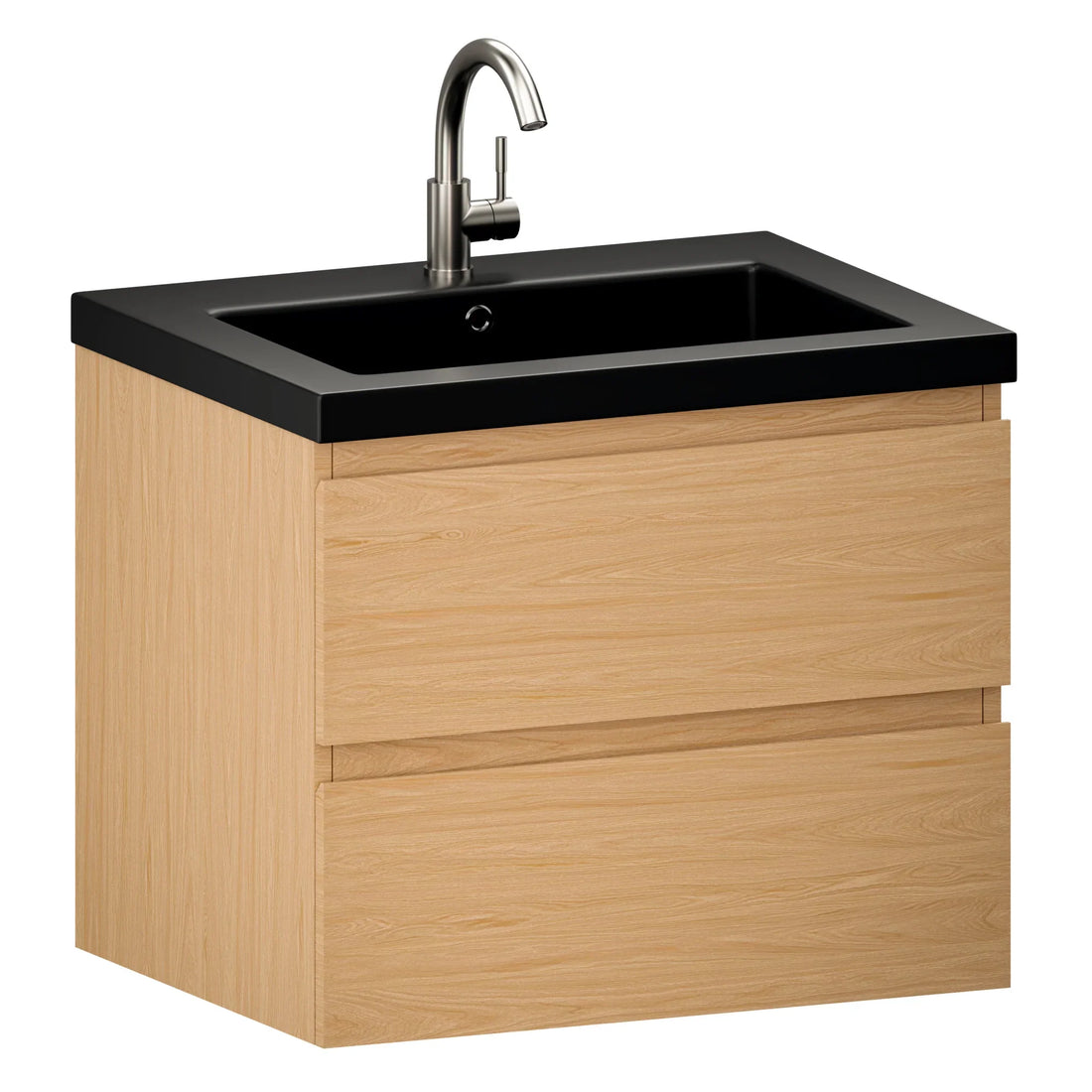 Badezimmermöbel Karo – 60 cm – Helle Eiche – Schwarzes Waschbecken