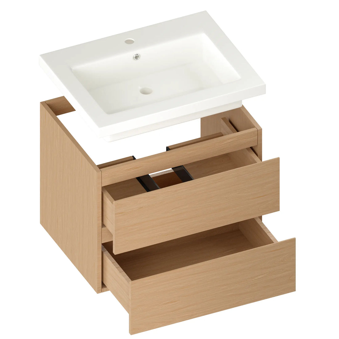 Badezimmermöbel Karo – 60 cm – Helle Eiche – Weißes Waschbecken