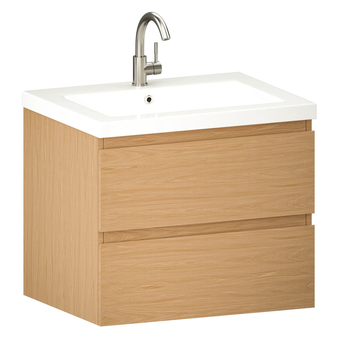 Badezimmermöbel Karo – 60 cm – Helle Eiche – Weißes Waschbecken