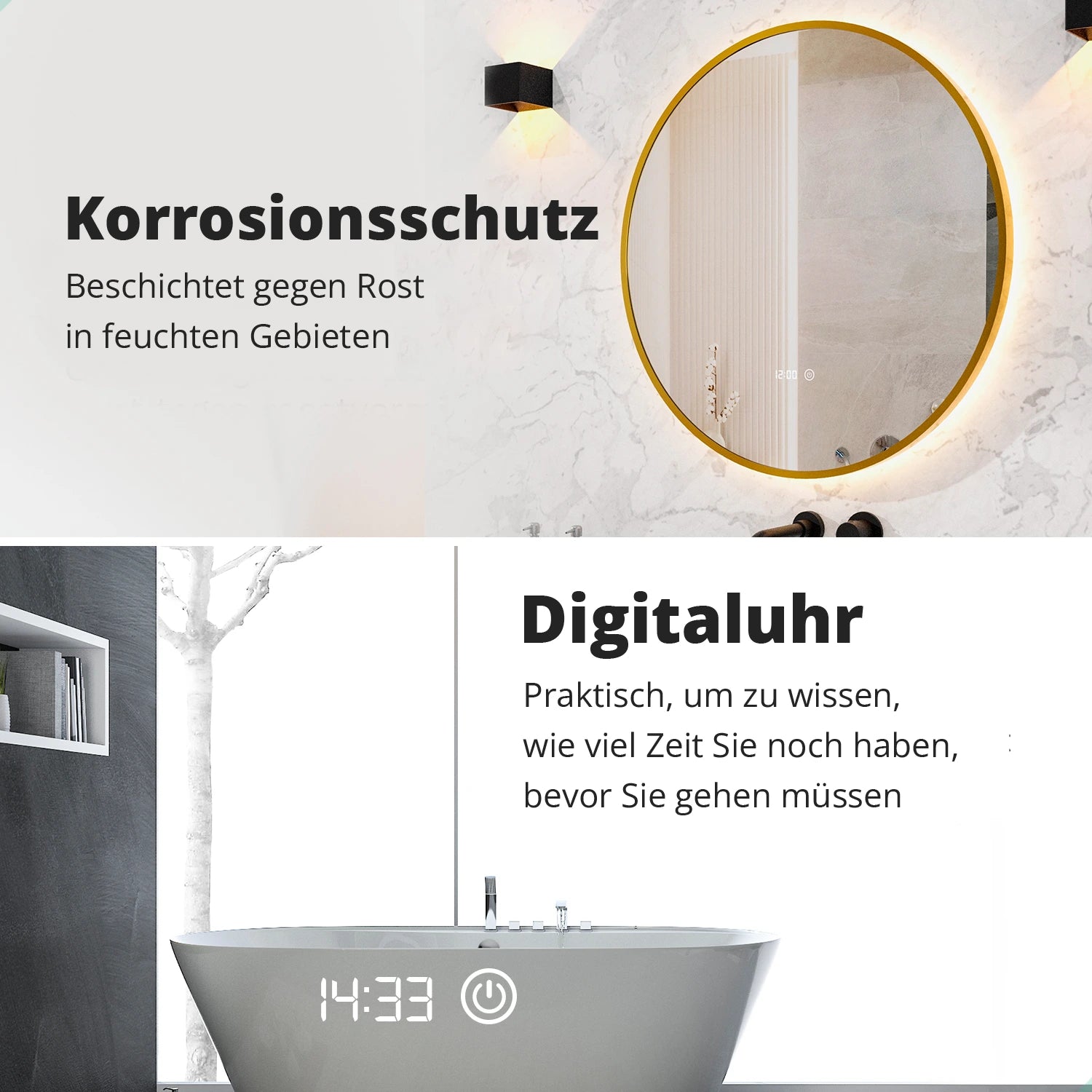 Badezimmerspiegel - Rund - 80 cm - Gold Rahmen