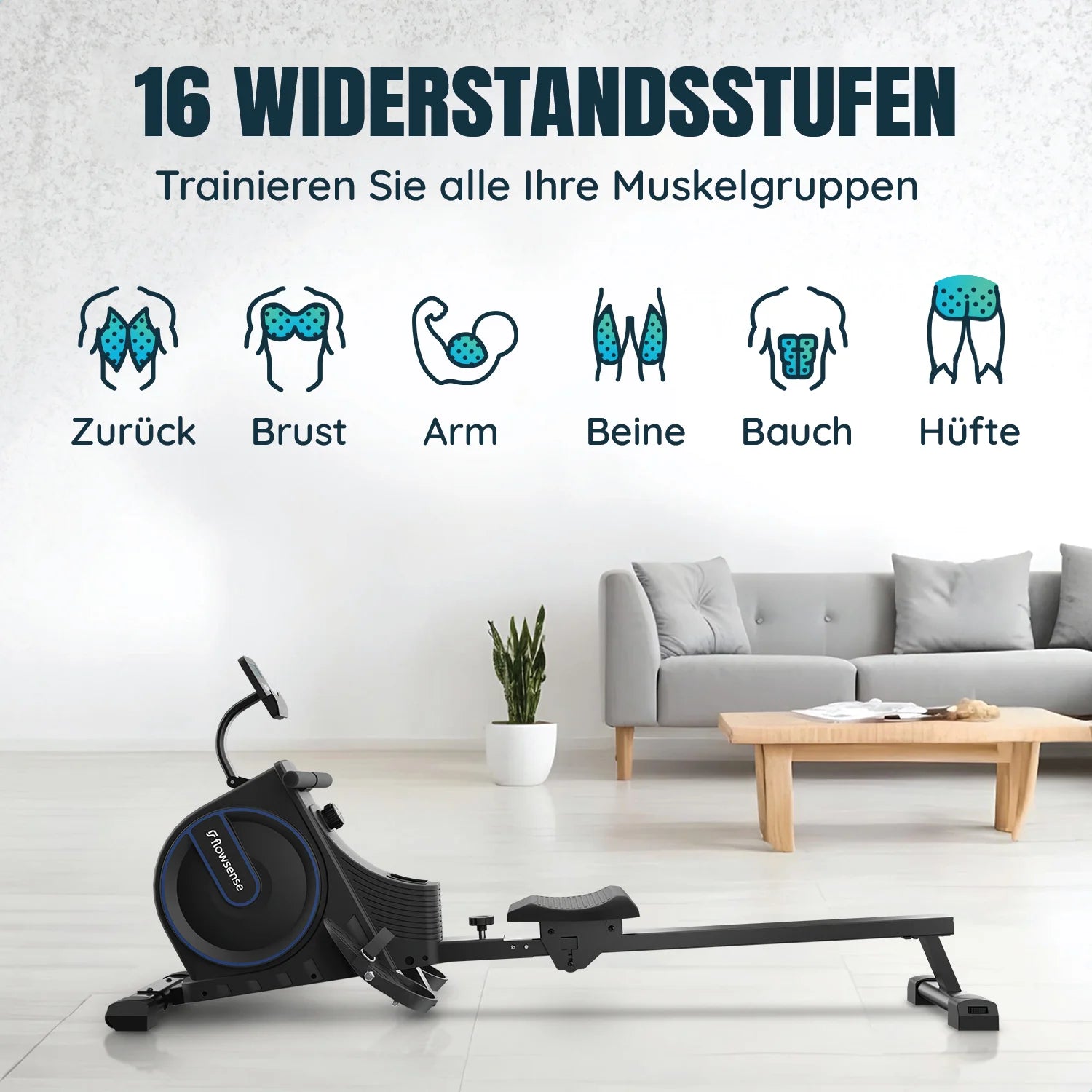 Rudergerät - 16 Widerstandsstufen - LCD-Bildschirm