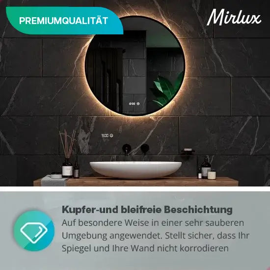 Badezimmerspiegel - Rund - 80cm - Schwarzer Rahmen