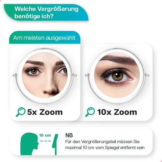 Schminkspiegel - Wiederaufladbar - 10-fache Vergrößerung - Chrom