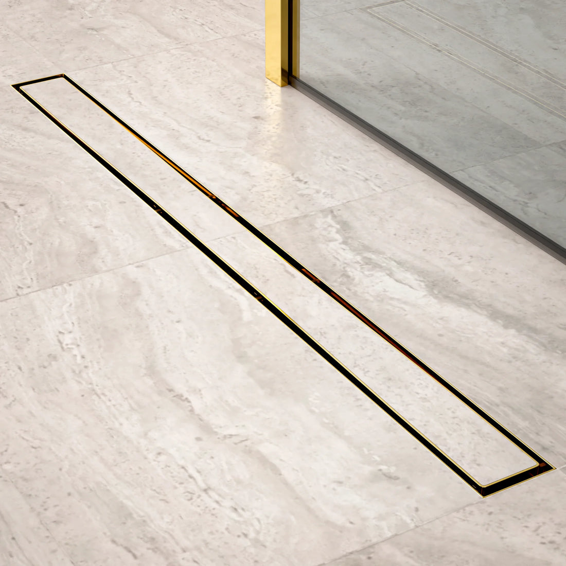 Duschrinne – 90 cm – Gold – Fliesenrost – Edelstahl – mit Flansch