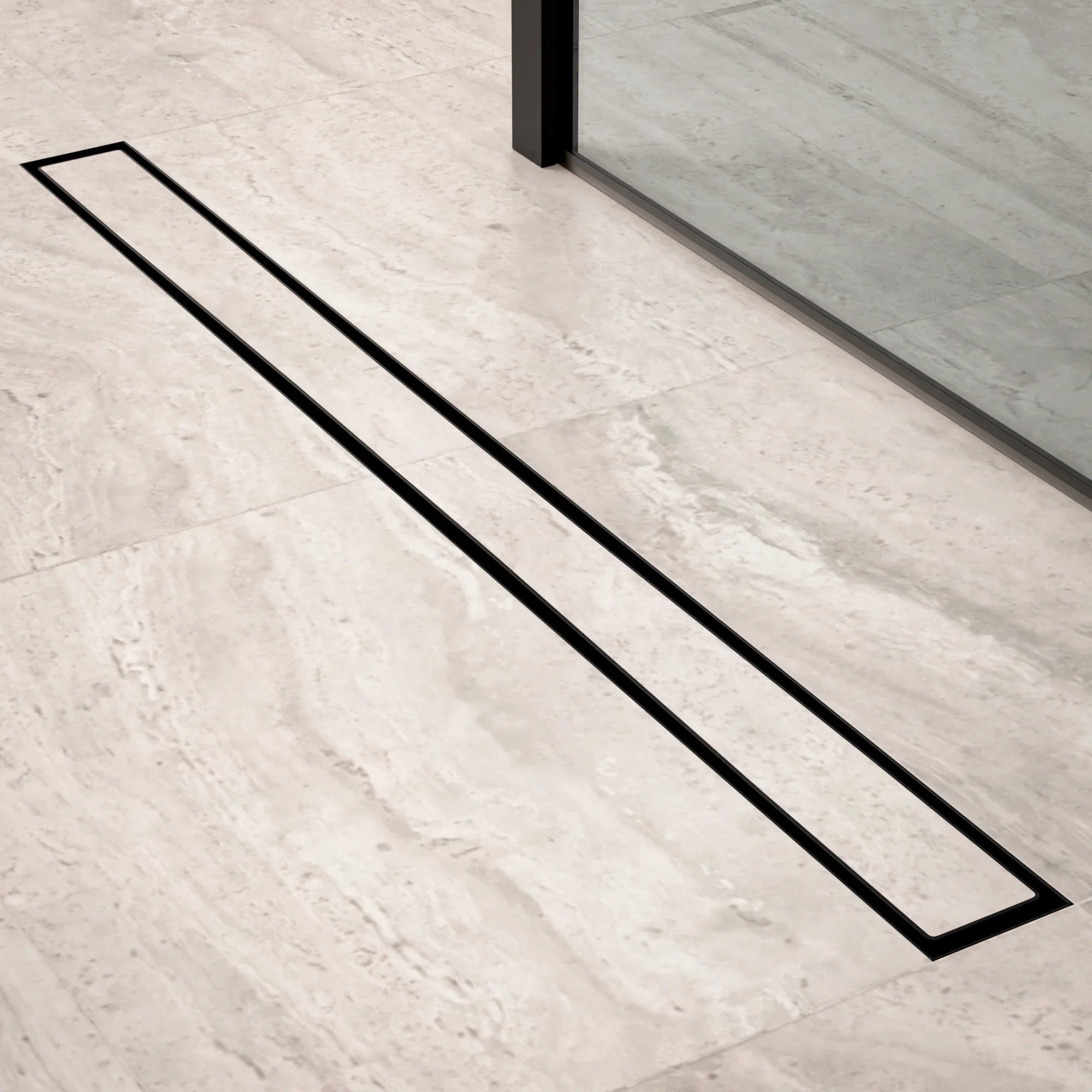 Duschrinne – 90 cm – Mattschwarz – Fliesenrost – Edelstahl – mit Flansch - Vorbestellen