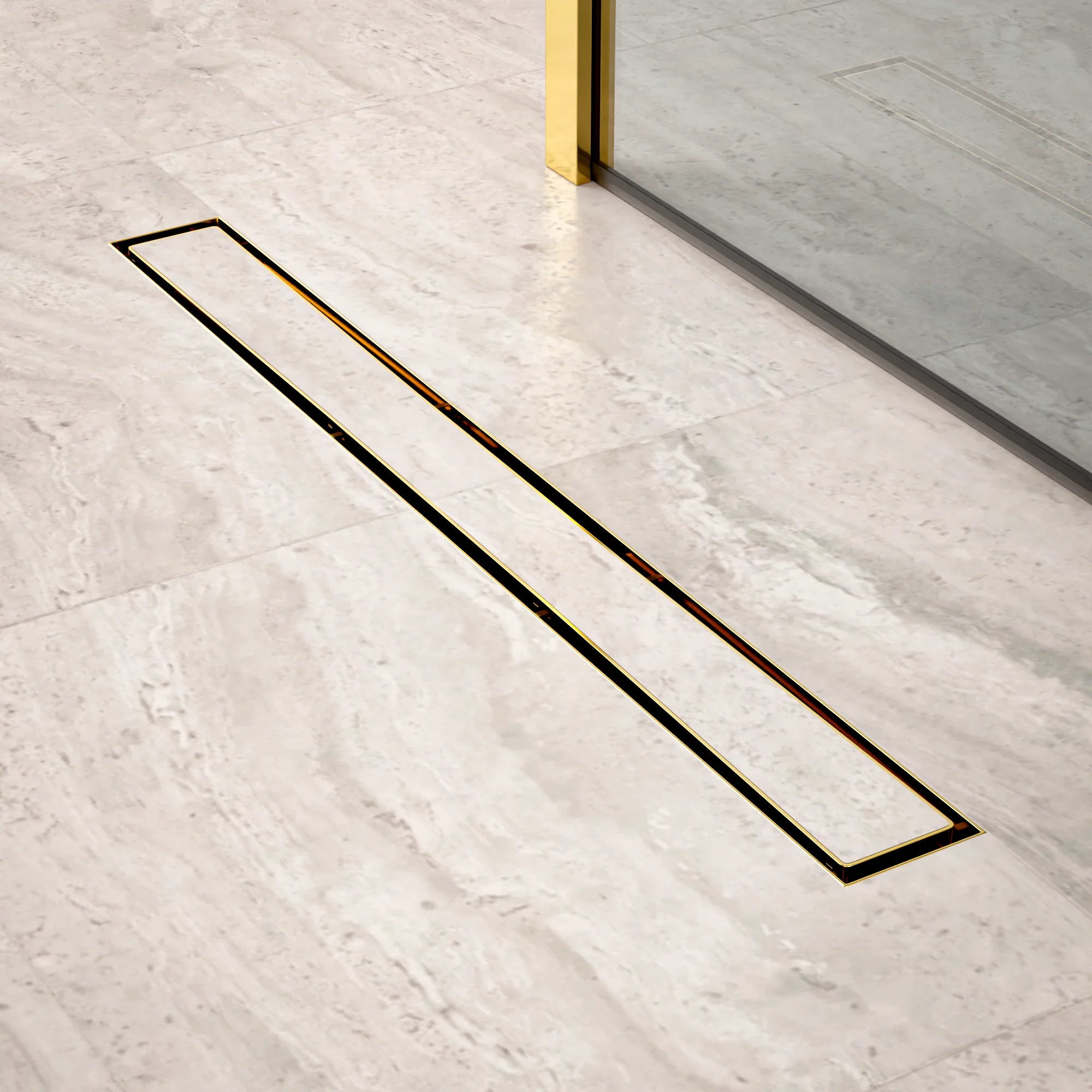 Duschrinne – 70 cm – Gold – Fliesenrost – Edelstahl – mit Flansch