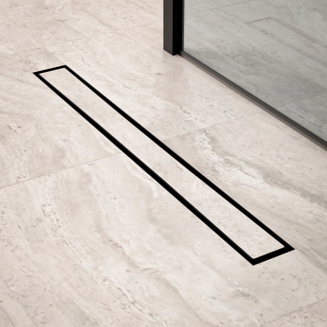 Duschrinne – 70 cm – Mattschwarz – Fliesenrost – Edelstahl – mit Flansch