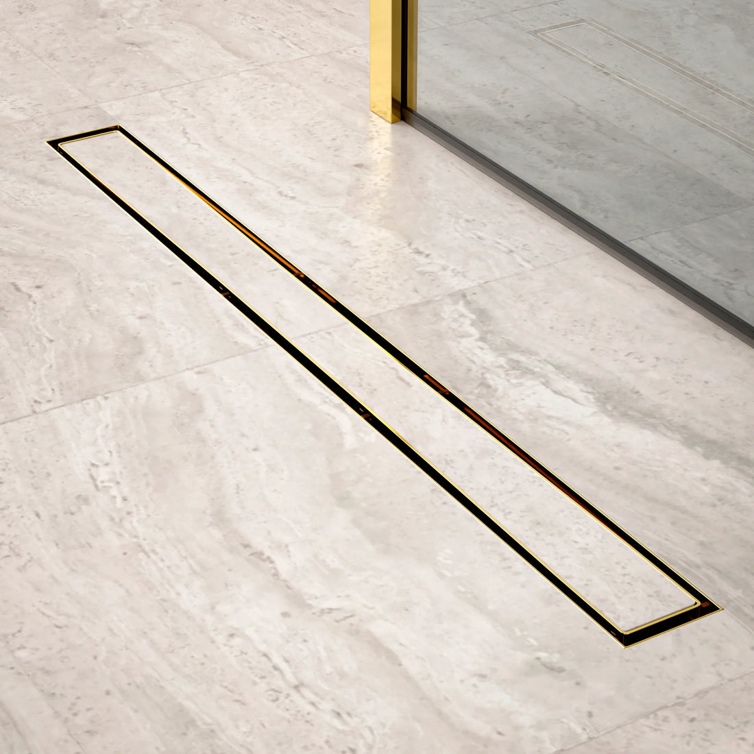 Duschrinne – 80 cm – Gold – Fliesenrost – Edelstahl – mit Flansch