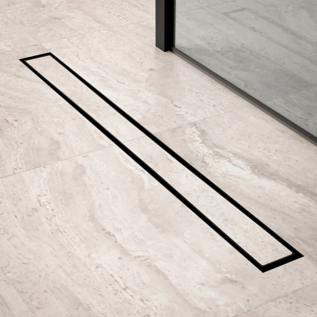 Duschrinne – 80 cm – Mattschwarz – Fliesenrost – Edelstahl – mit Flansch
