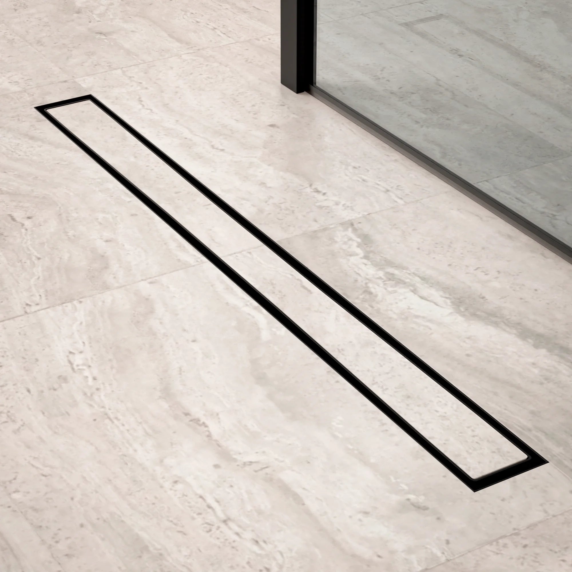 Duschrinne – 80 cm – Mattschwarz – Fliesenrost – Edelstahl – mit Flansch
