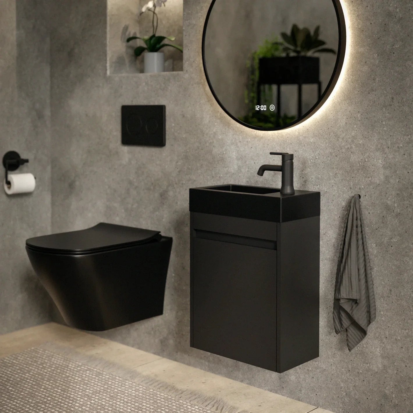 Gäste-WC-Möbel Elen – 40 cm – MattSchwarz - Schwarzes Waschbecken