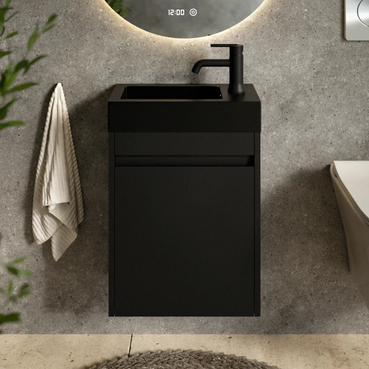 Gäste-WC-Möbel Elen – 40 cm – MattSchwarz - Schwarzes Waschbecken