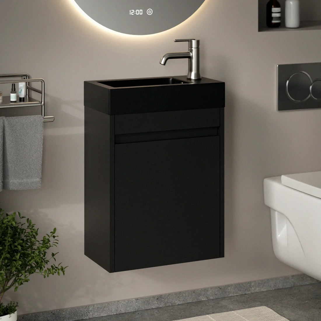 Gäste-WC-Möbel Elen – 40 cm – MattSchwarz - Schwarzes Waschbecken