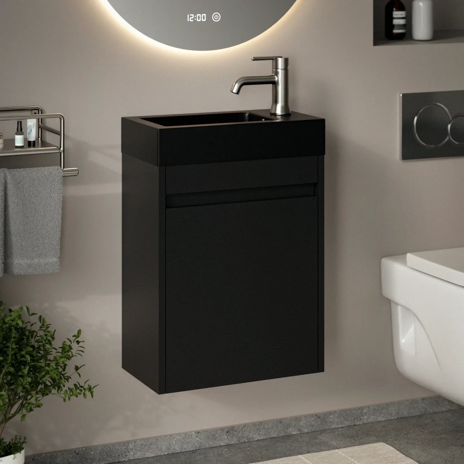 Gäste-WC-Möbel Elen – 40 cm – MattSchwarz - Schwarzes Waschbecken