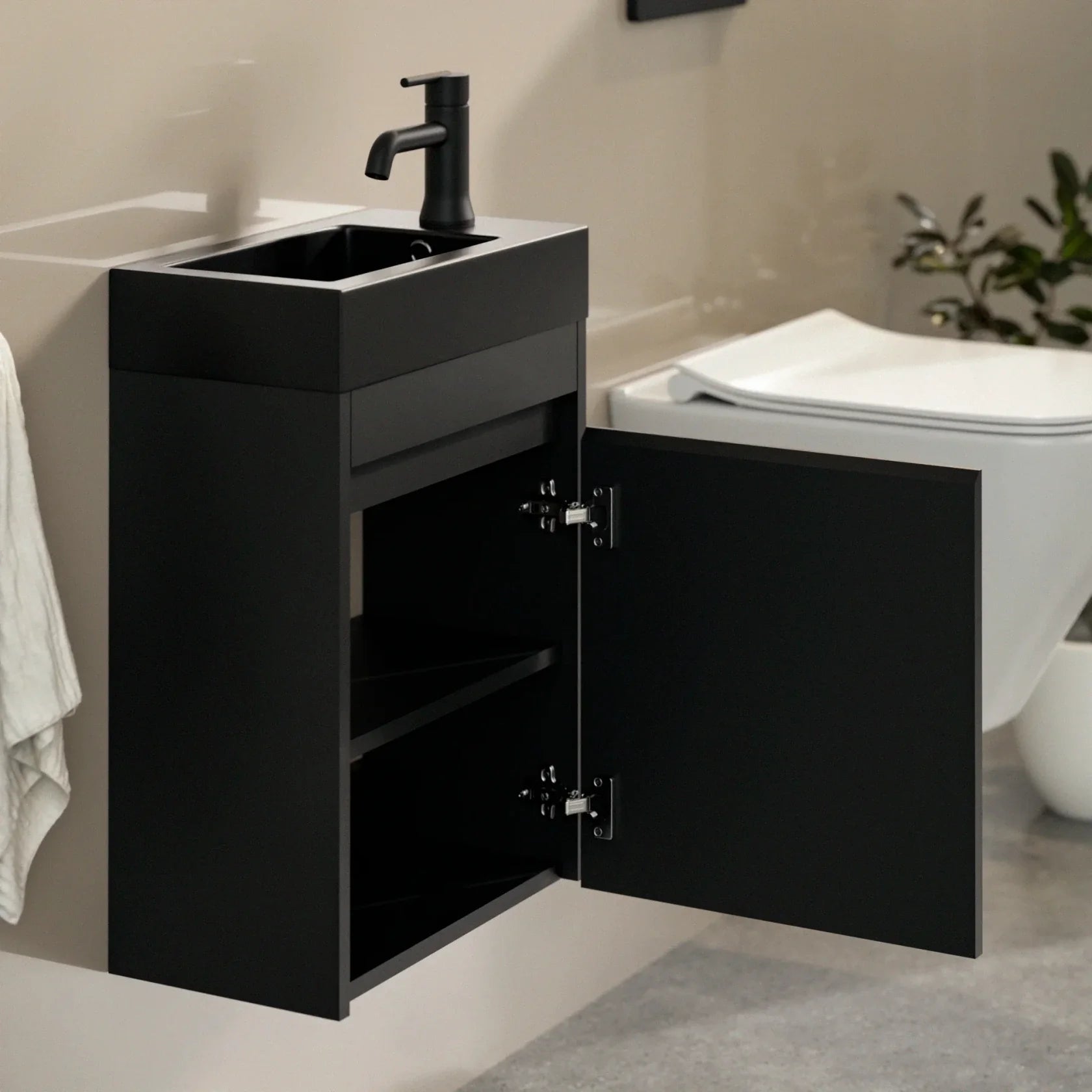 Gäste-WC-Möbel Elen – 40 cm – MattSchwarz - Schwarzes Waschbecken