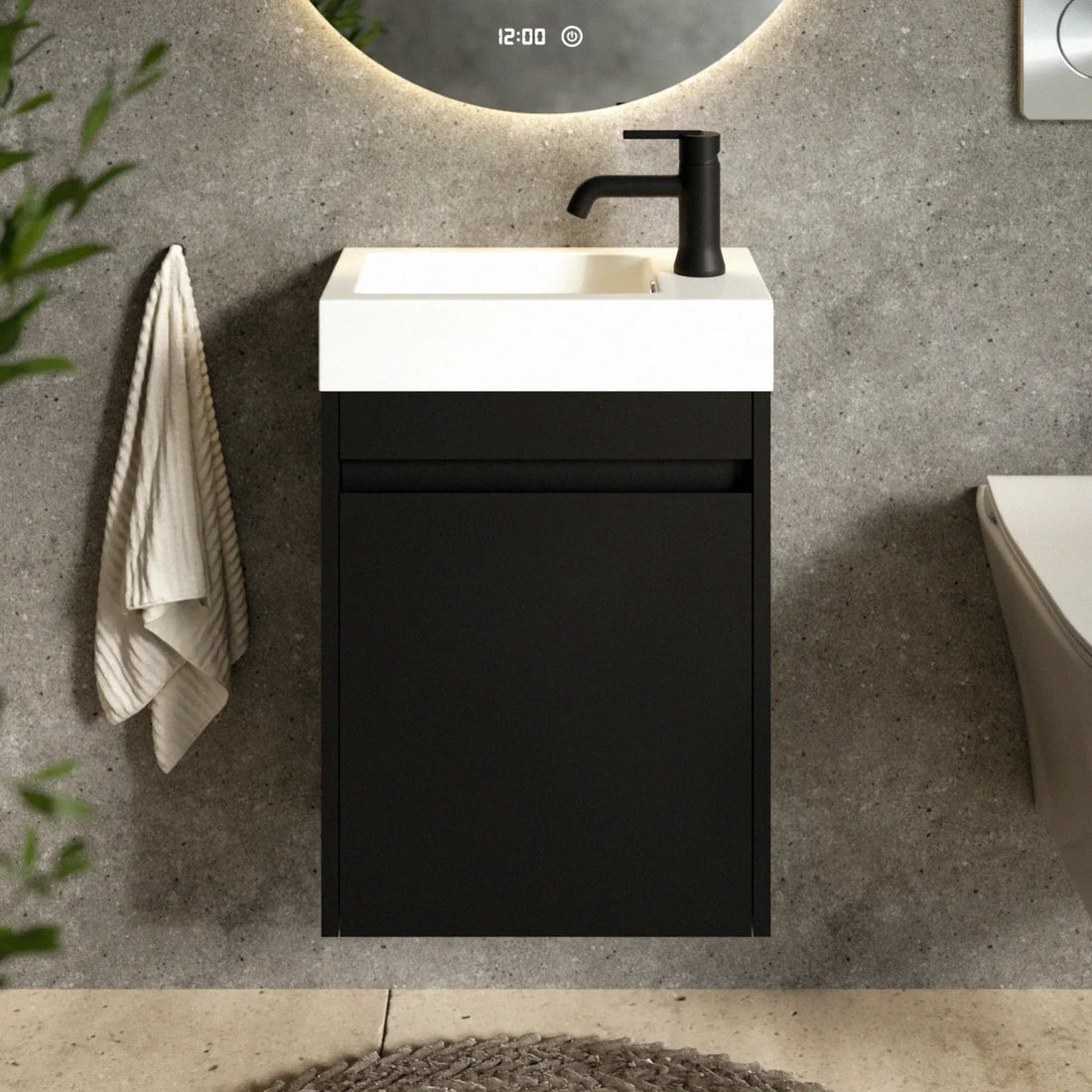 Gäste-WC-Möbel Vivo – 40 cm – MattSchwarz - Weißes Waschbecken