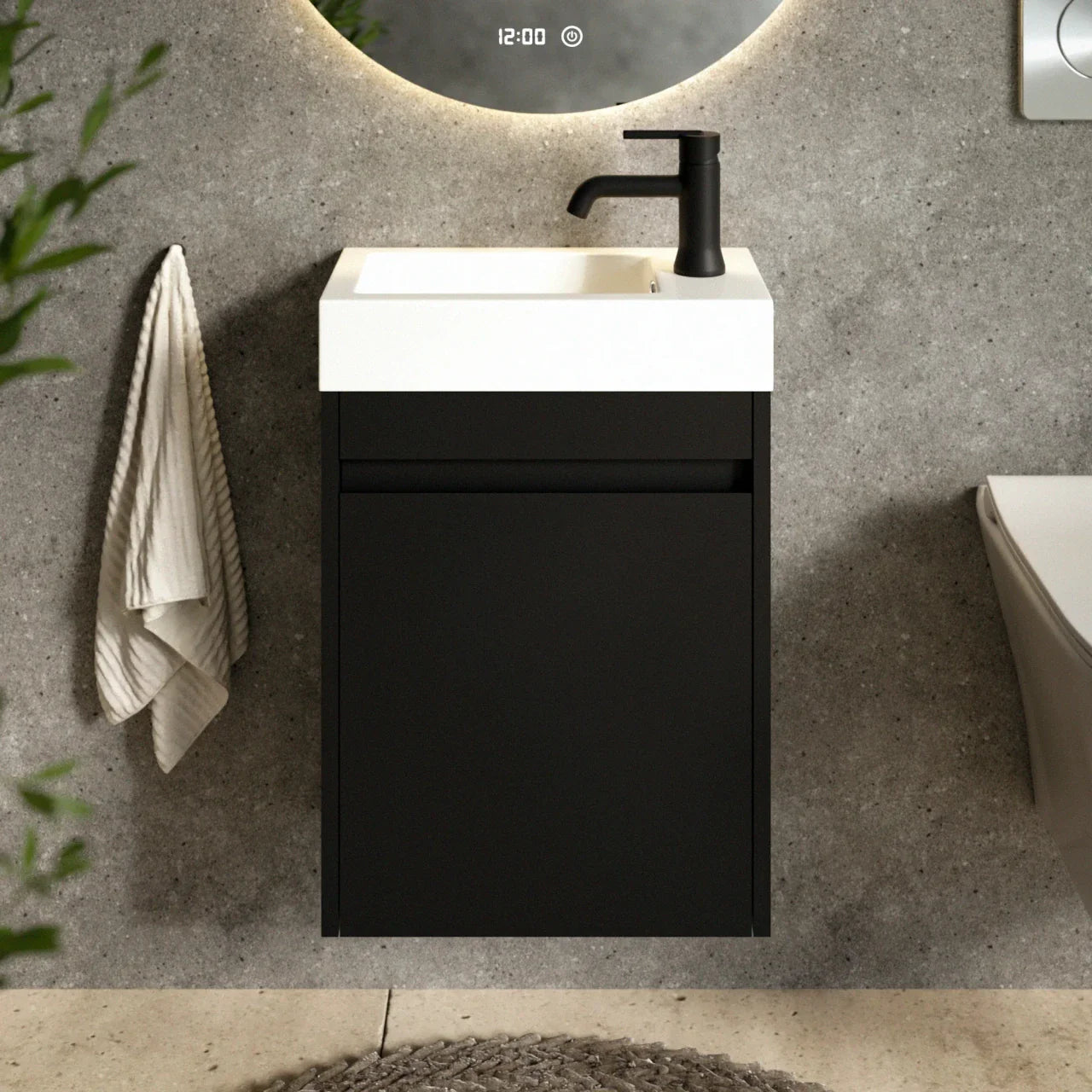 Gäste-WC-Möbel Vivo – 40 cm – Schwarz - Weißes Waschbecken - Vorbestellen