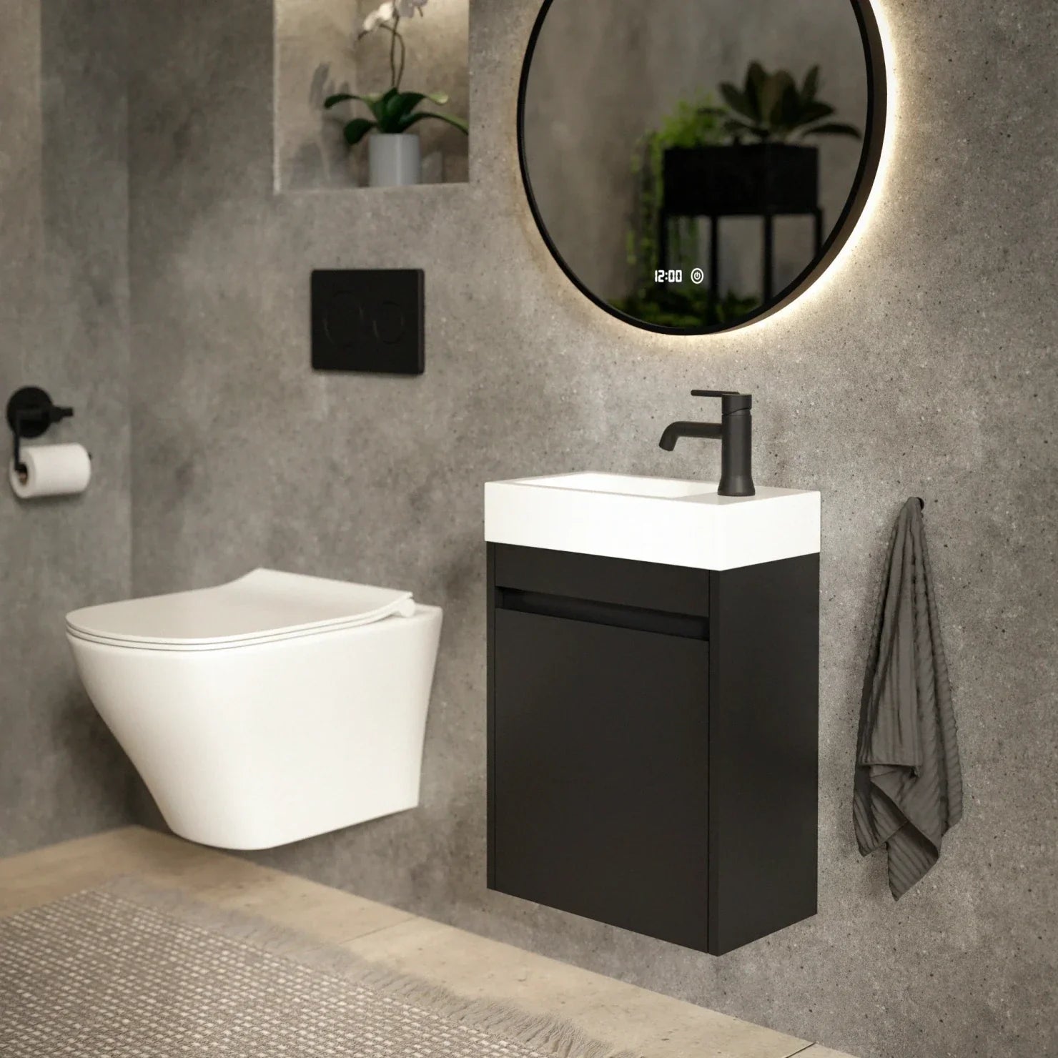 Gäste-WC-Möbel Vivo – 40 cm – Schwarz - Weißes Waschbecken - Vorbestellen
