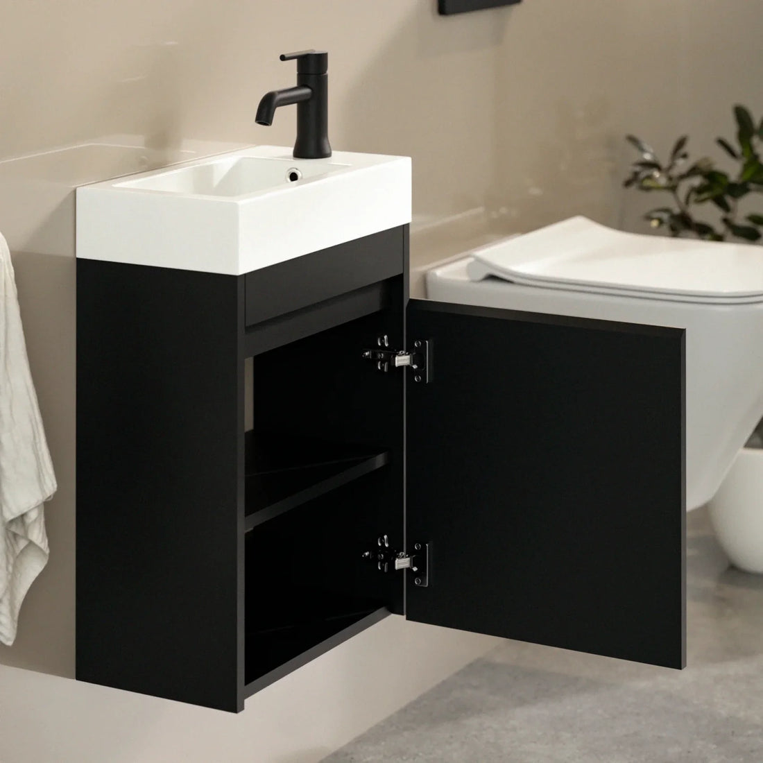 Gäste-WC-Möbel Vivo – 40 cm – MattSchwarz - Weißes Waschbecken